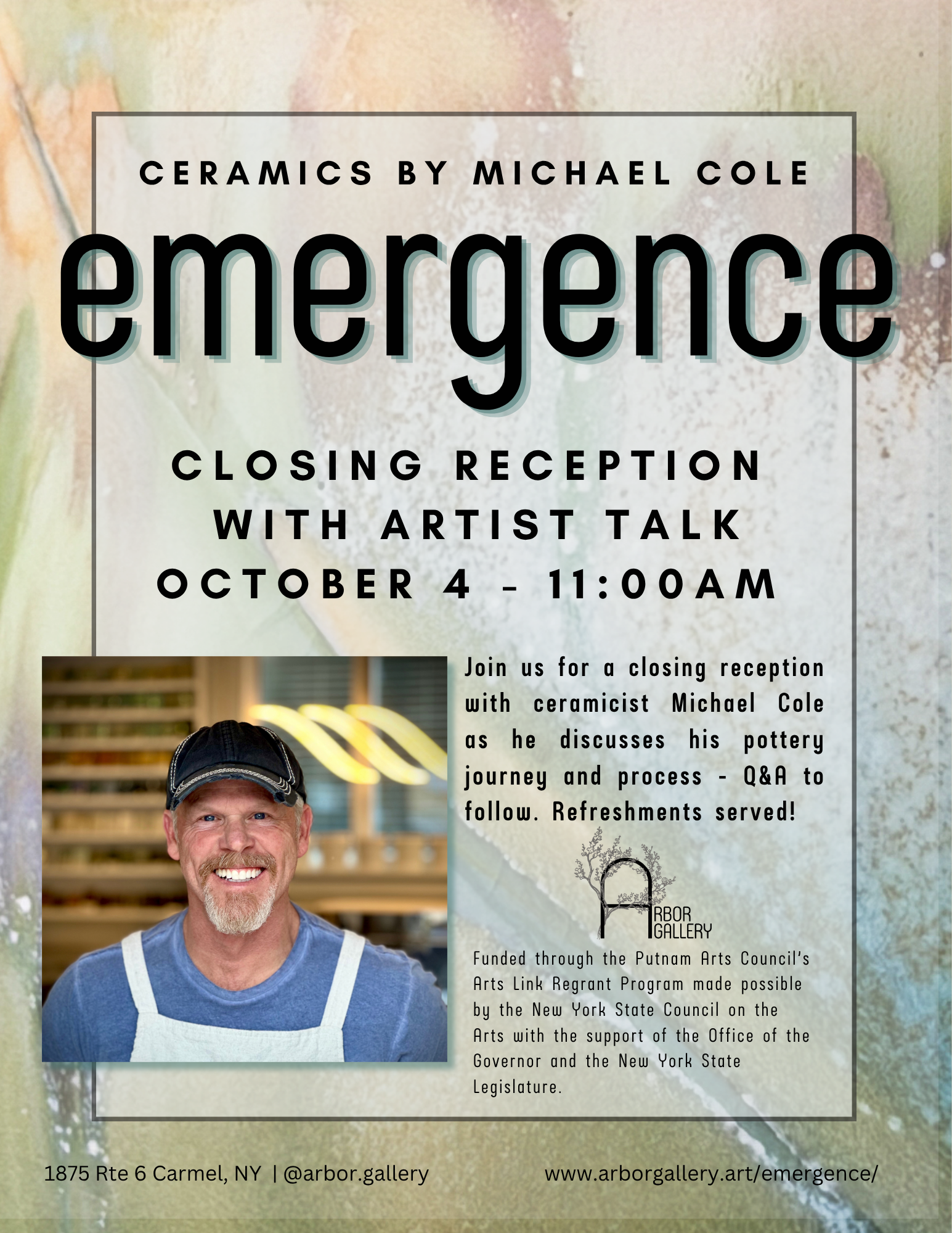 Artist Talk/ Closing Reception October 4 11:00am with brunch refreshments.